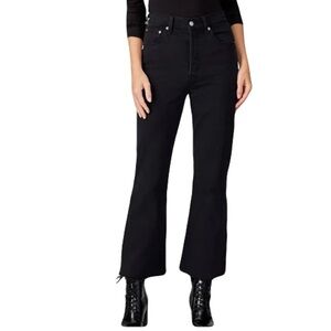 Levi’s Ribcage Crop Flare Jeans Black High Rise Button Fly Raw Hem Size 24